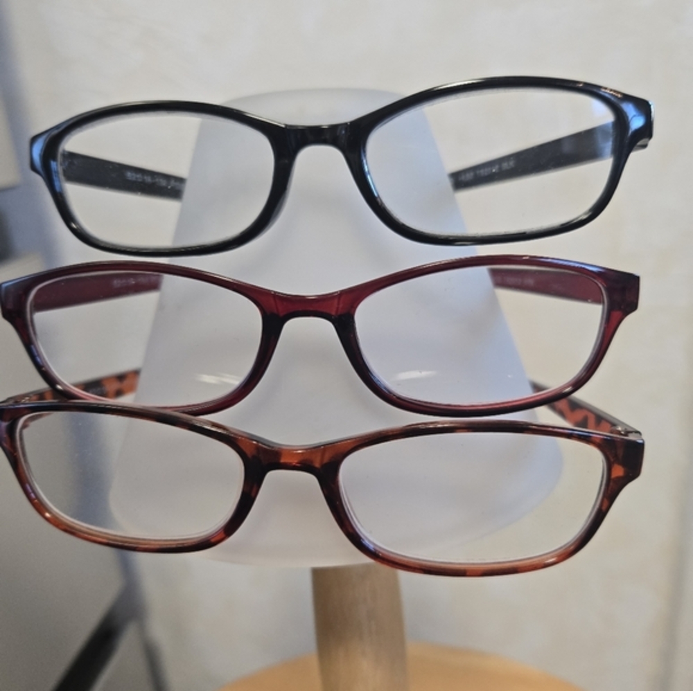 Stylish READING Eyeglasses Set of 3. Black, Red, Brown